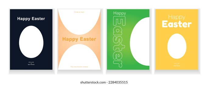 Easter greeting card set, holiday covers, posters, flyers in a flat, minimalist style. Vector