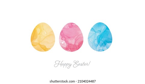 Tarjeta de saludo de Pascua de estilo simple minimalista con huevo amarillo, rosa y azul con patrón abstracto sobre fondo blanco