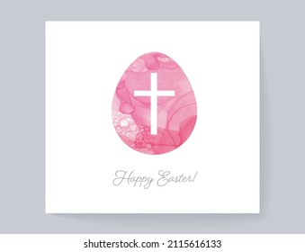 Easter greeting card in simple minimalist style with bright easter egg and christian cross