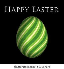 Easter greeting card - spring color stripes, pastel dark green and beige on light green egg, in front of a black background