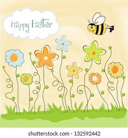 Easter greeting card with spring flowers, illustration in vector format