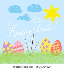 Easter greeting card with square shape. Vector illustration
