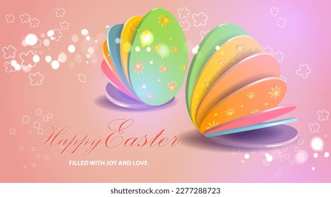 Easter greeting card template with abstract eggs and a white floral pattern
