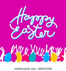 Easter greeting card template with rabbit bunny egg and text. Holiday background for design card, banner,ticket, poster and so on.