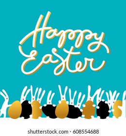 Easter greeting card template with rabbit bunny egg and text. Holiday background for design card, banner,ticket, poster and so on.