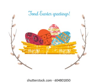 Easter greeting card with text.