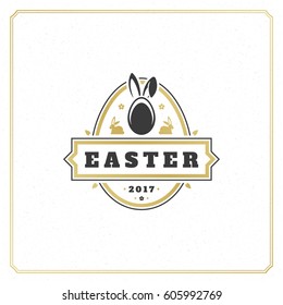 Easter Greeting card text template and badge vector design element Happy Easter typography message vintage style.