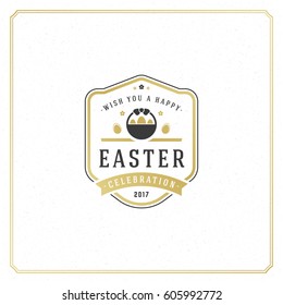 Easter Greeting card text template and badge vector design element Happy Easter typography message vintage style.