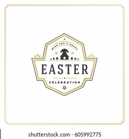 Plantilla de texto de tarjeta de felicitación de Pascua y elemento de diseño vectorial de placa Feliz tipografía de Pascua estilo vintage de mensaje.