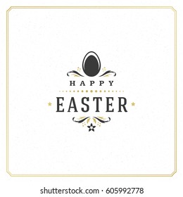 Easter Greeting card text template and badge vector design element Happy Easter typography message vintage style.