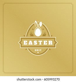 Easter Greeting card text template and badge vector design element Happy Easter typography message vintage style.