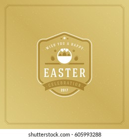Easter Greeting card text template and badge vector design element Happy Easter typography message vintage style.