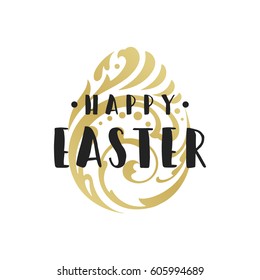 Easter Greeting card text template and badge vector design element. Happy Easter typography message vintage style and ornament egg.