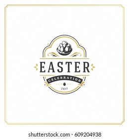Plantilla de texto de tarjeta de felicitación de Pascua y elemento de diseño vectorial de placa Feliz tipografía de Pascua estilo vintage de mensaje.