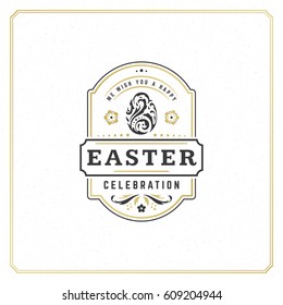 Easter Greeting card text template and badge vector design element Happy Easter typography message vintage style.