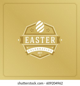 Easter Greeting card text template and badge vector design element Happy Easter typography message vintage style.