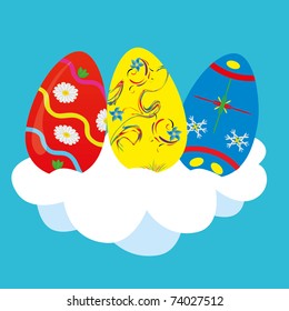 Easter greeting card, three eggs, vector illustration