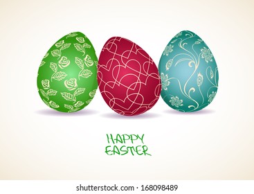 Easter greeting card with three volume floral patterned eggs