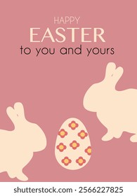 Easter greeting card with two bunnies and decorated egg	