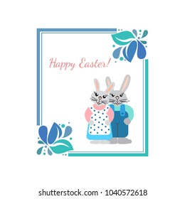 Easter greeting card with two rabbits. Vector design concept.