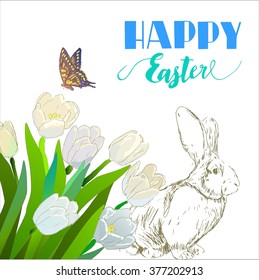 Easter greeting card. Vector background. Lettering, calligraphy. Handwriting inscription.