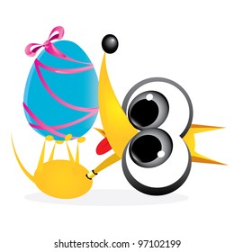 easter greeting card. vector illustration of dog with easter egg. dog playing with easter egg.
