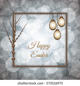 Easter greeting card with willow branch and eggs.Vector illustration.