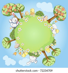 Easter greeting card - World of chicks and bunnies - Every object grouped for your easy use