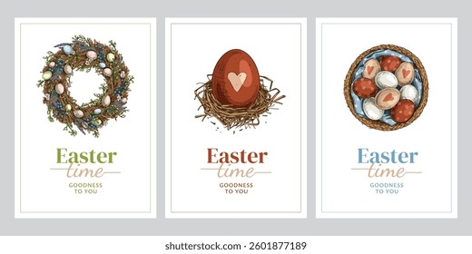 Easter greeting cards with hand drawn illustrations.