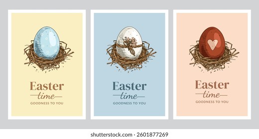 Easter greeting cards with hand drawn illustrations.
