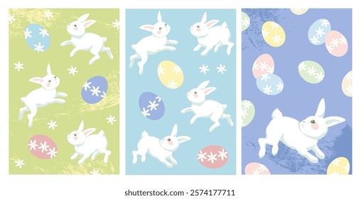 Easter greeting cards, Easter rabbit bunny and Easter eggs, elements for creating  easter  postcards, posters and background