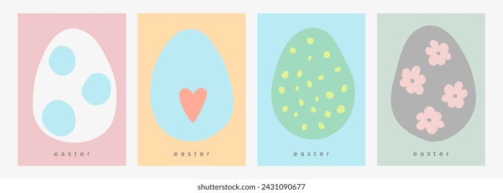 Easter greeting cards. Set of hand drawn festive templates for Ester holiday graphic design. Vector illustration.