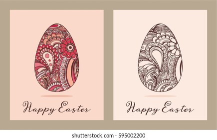 Easter greeting with colorful hand drawn egg.
Vector illustration