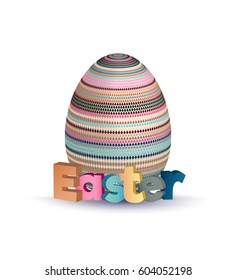 Easter greeting concept. Eggs with geometric pattern and 3d letters. Vector illustration
