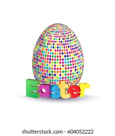 Easter greeting concept. Eggs with geometric pattern and 3d letters. Vector illustration