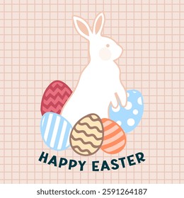 Easter greeting design with bunny and eggs. Happy easter vector.