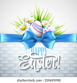 Easter greeting with eggs and flowers. Vector illustration