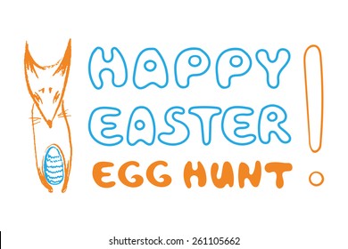 Easter greeting with fox and egg isolated on a white background/ Hand drawn vector illustration 
