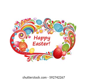 Easter greeting frame with colorful eggs
