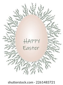 Marco de saludo de Pascua. Ilustración vectorial con hojas y huevo de Pascua. Diseño para web, banner, afiche, tarjeta, papel impreso, postal, volante.