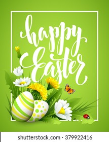 Easter greeting. Lettering Flower Egg. Vector illustration EPS10