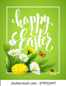 Easter greeting. Lettering Flower Egg. Vector illustration EPS10