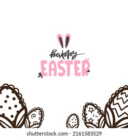 Easter greeting lettering. Holiday background template.