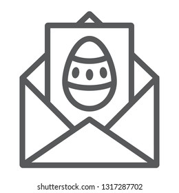 Easter greeting line icon, card and easter, easter postcard sign, vector graphics, a linear pattern on a white background, eps 10.