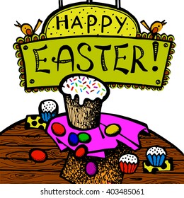 Easter greeting postcard in modern style, hand drawing