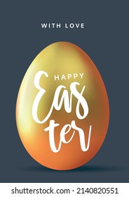 Easter greeting poster. Modern minimal design with gold egg.