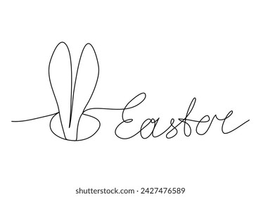Easter greeting and rabbit ears one line drawing vector illustration.