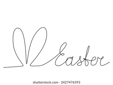 Easter greeting and rabbit ears one line drawing vector illustration.