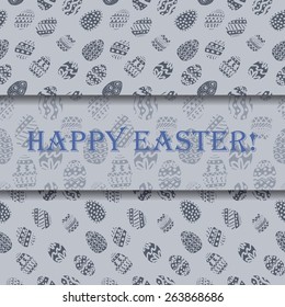 Easter greeting template with seamless patterns made with hand drawn elements