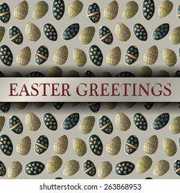 Easter greeting template with seamless patterns made with hand drawn elements